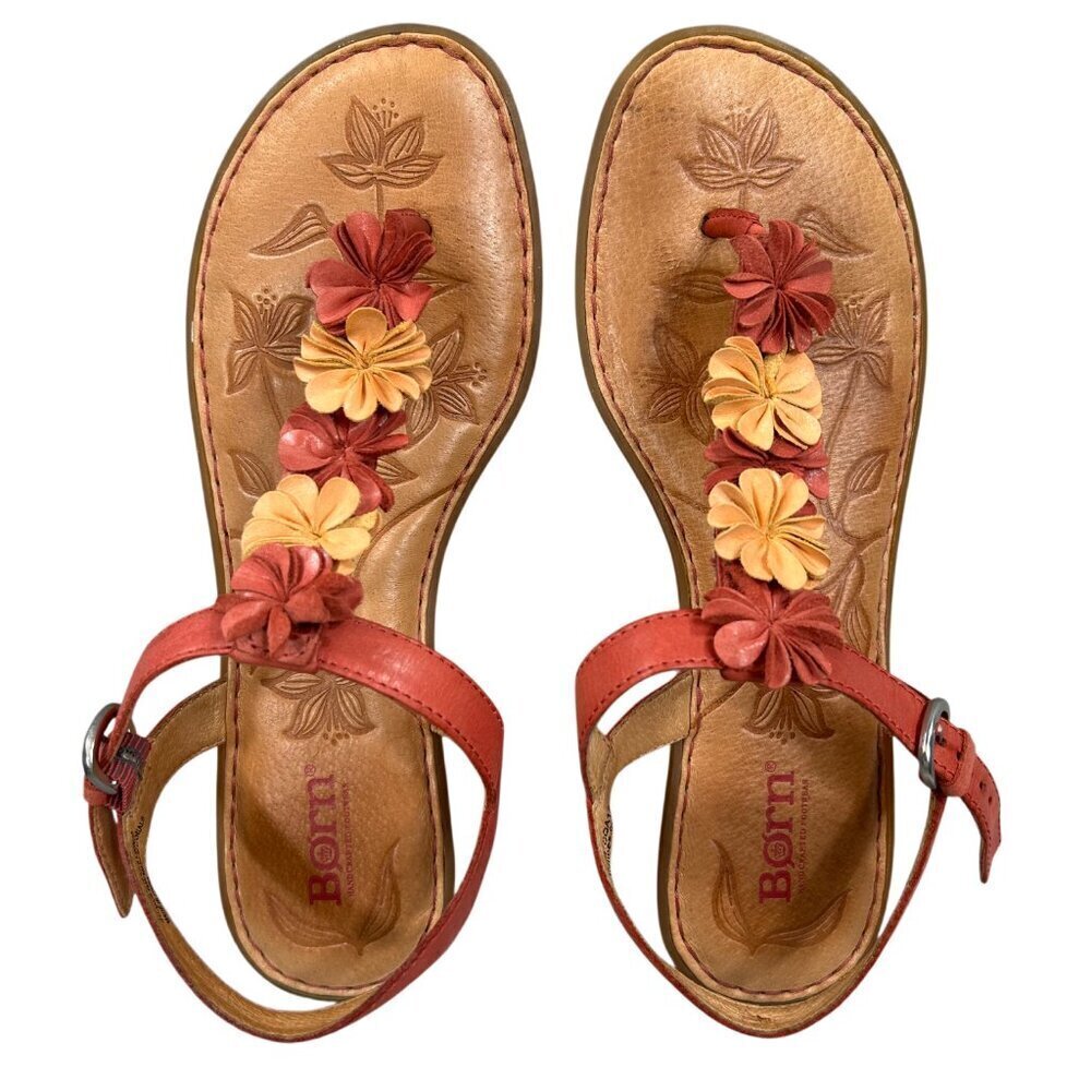 Born Leather Orange Yellow Floral T-Strap Comfort Sandals US 8, EU 39 - Picture 2 of 14